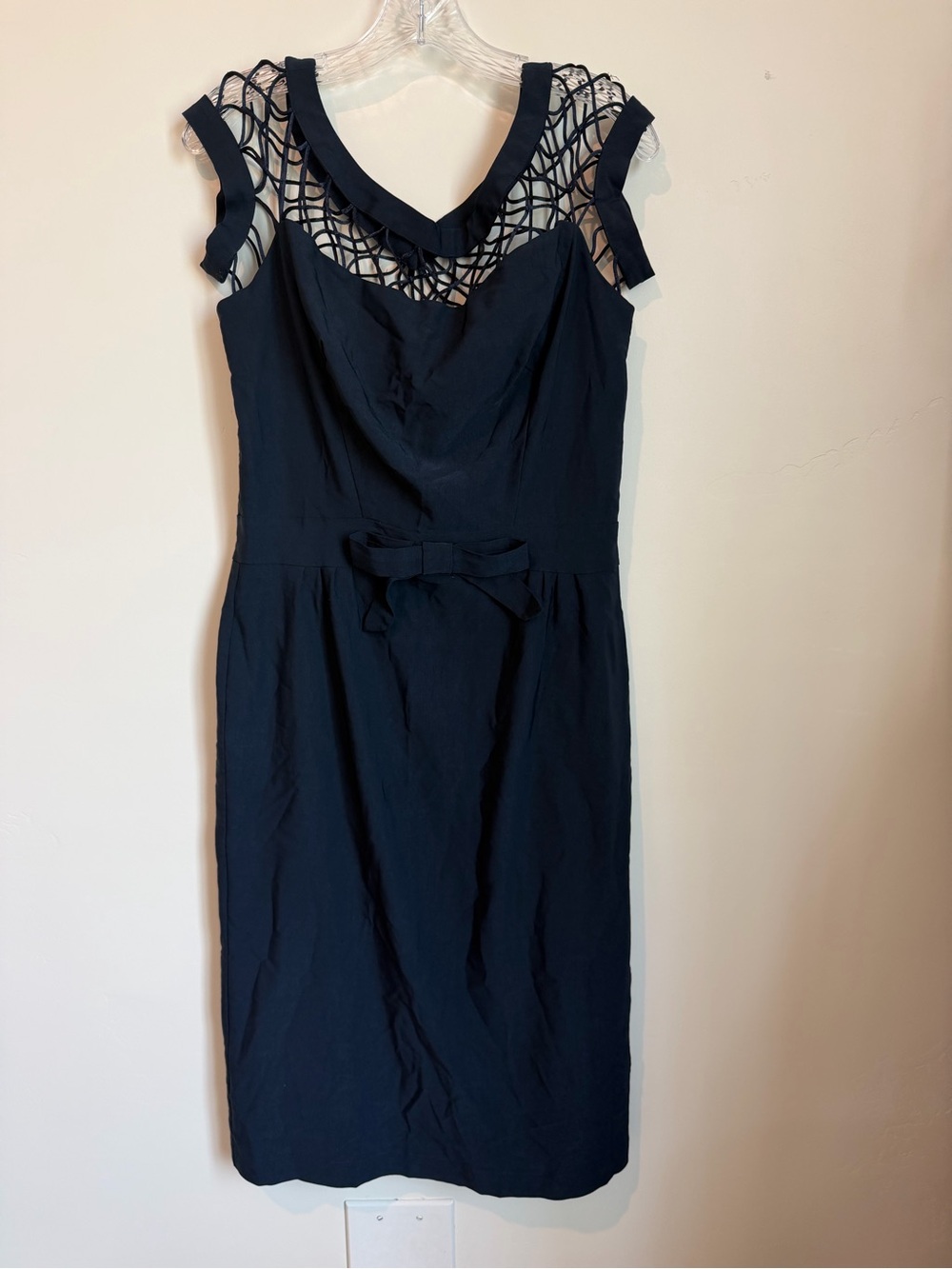 Tatyana Navy Pencil Wiggle Midi Dress with Lace Yoke